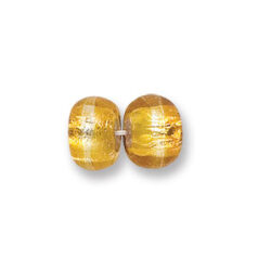 Bead, Japanese Sassoon Lampwork Glass, 12x8mm Rondelle with Silverfoil and 2-Tone Band - Topaz/Crystal (Hole Size 1.7mm)