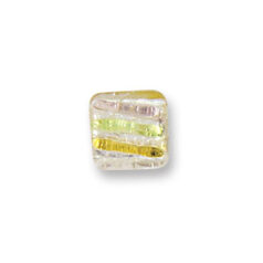 Bead, Japanese Sassoon Lampwork Glass, 12mm Flat Square bead with Silverfoil and Color Stripes - Amethyst/Yellow/Topaz (Hole Size 1.7mm)