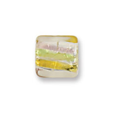 Bead, Japanese Sassoon Lampwork Glass, 14mm Flat Square bead with Silverfoil and Color Stripes - Amethyst/Yellow/Topaz (Hole Size 1.7mm)