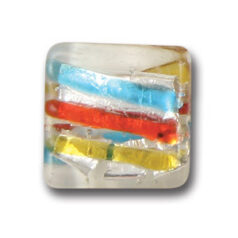 Bead, Japanese Sassoon Lampwork Glass, 24mm Flat Square bead with Silverfoil and Color Stripes - Topaz/Red/Blue (Hole Size 1.7mm)