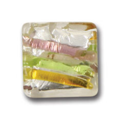 Bead, Japanese Sassoon Lampwork Glass, 24mm Flat Square bead with Silverfoil and Color Stripes - Amethyst/Yellow/Topaz (Hole Size 1.7mm)