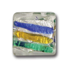 Bead, Japanese Sassoon Lampwork Glass, 24mm Flat Square bead with Silverfoil and Color Stripes - Green/Topaz/Blue (Hole Size 1.7mm)