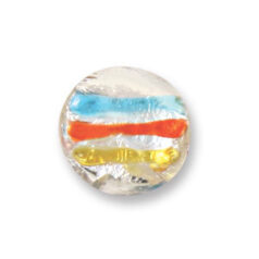 Bead, Japanese Sassoon Lampwork Glass, 20mm Flat Disc with Silverfoil and Color Stripes - Topaz/Red/Blue (Hole Size 1.7mm)