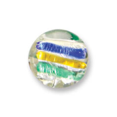 Bead, Japanese Sassoon Lampwork Glass, 20mm Flat Disc with Silverfoil and Color Stripes - Green/Topaz/Blue (Hole Size 1.7mm)
