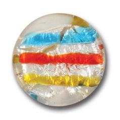 Bead, Japanese Sassoon Lampwork Glass, 30mm Flat Disc with Silverfoil and Color Stripes - Topaz/Red/Blue (Hole Size 1.7mm)