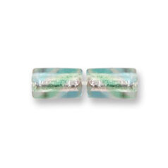 Bead, Japanese Sassoon Lampwork Glass, 12x8mm Tube with Silverfoil and Colorswirl - Aqua/Green (Hole Size 1.7mm)