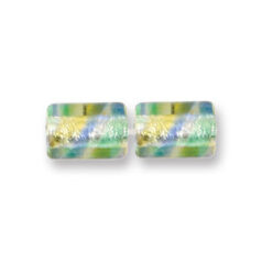 Bead, Japanese Sassoon Lampwork Glass, 12x8mm Tube with Silverfoil and Colorswirl - Blue/Green/Yellow (Hole Size 1.7mm)