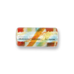 Bead, Japanese Sassoon Lampwork Glass, 22x10mm Tube with Silverfoil and Colorswirl - Aqua/Red/Yellow (Hole Size 1.7mm)