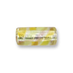 Bead, Japanese Sassoon Lampwork Glass, 22x10mm Tube with Silverfoil and Colorswirl - Pink/Yellow (Hole Size 1.7mm)