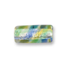 Bead, Japanese Sassoon Lampwork Glass, 22x10mm Tube with Silverfoil and Colorswirl - Blue/Green/Yellow (Hole Size 1.7mm)