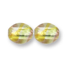 Bead, Japanese Sassoon Lampwork Glass, 14x12mm Oval bead with Silverfoil and Colorswirl - Pink/Yellow (Hole Size 1.7mm)