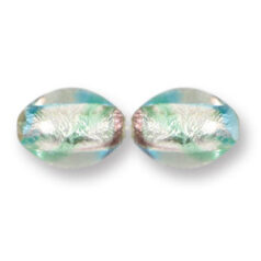 Bead, Japanese Sassoon Lampwork Glass, 14x12mm Oval bead with Silverfoil and Colorswirl - Aqua/Green (Hole Size 1.7mm)