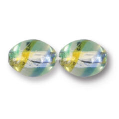 Bead, Japanese Sassoon Lampwork Glass, 14x12mm Oval bead with Silverfoil and Colorswirl - Blue/Green/Yellow (Hole Size 1.7mm)