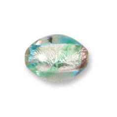 Bead, Japanese Sassoon Lampwork Glass, 21x16mm Oval bead with Silverfoil and Colorswirl - Aqua/Green (Hole Size 1.7mm)