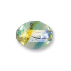Bead, Japanese Sassoon Lampwork Glass, 21x16mm Oval bead with Silverfoil and Colorswirl - Blue/Green/Yellow (Hole Size 1.7mm)