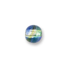 Bead, Japanese Sassoon Lampwork Glass, 10mm Round bead with Silverfoil and Colorswirl - Blue/Green/Yellow (Hole Size 1.7mm)