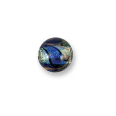 Bead, Japanese Sassoon Lampwork Glass, 12mm Round bead with Silverfoil and Aqua Bronze Swirl - Cobalt (Hole Size 1.7mm)