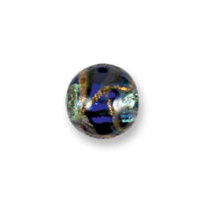 Bead, Japanese Sassoon Lampwork Glass, 14mm Round bead with Silverfoil and Aqua Bronze Swirl - Cobalt (Hole Size 1.7mm)