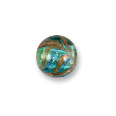 Bead, Japanese Sassoon Lampwork Glass, 14mm Round bead with Silverfoil and Aqua Bronze Swirl - Blue (Hole Size 1.7mm)