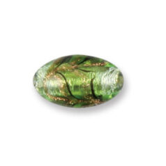 Bead, Japanese Sassoon Lampwork Glass, 19x13mm Oval bead with Silverfoil and Bronze Swirl - Chartreuse (Hole Size 1.7mm)