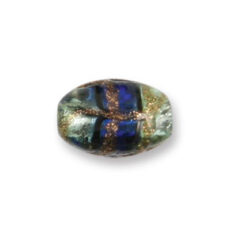 Bead, Japanese Sassoon Lampwork Glass, 19x13mm Oval bead with Silverfoil and Bronze Swirl - Cobalt (Hole Size 1.7mm)
