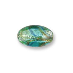 Bead, Japanese Sassoon Lampwork Glass, 19x13mm Oval bead with Silverfoil and Bronze Swirl - Blue (Hole Size 1.7mm)