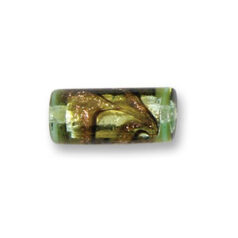 Bead, Japanese Sassoon Lampwork Glass, 20x10mm Tube with Silverfoil and Bronze Swirl - Topaz (Hole Size 1.7mm)