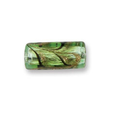 Bead, Japanese Sassoon Lampwork Glass, 20x10mm Tube with Silverfoil and Bronze Swirl - Chartreuse (Hole Size 1.7mm)