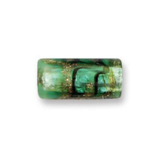 Bead, Japanese Sassoon Lampwork Glass, 20x10mm Tube with Silverfoil and Bronze Swirl - Emerald (Hole Size 1.7mm)
