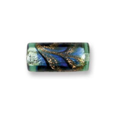 Bead, Japanese Sassoon Lampwork Glass, 20x10mm Tube with Silverfoil and Bronze Swirl - Cobalt (Hole Size 1.7mm)
