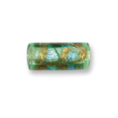 Bead, Japanese Sassoon Lampwork Glass, 20x10mm Tube with Silverfoil and Bronze Swirl - Blue (Hole Size 1.7mm)