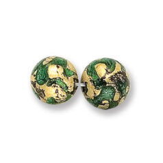 Bead, Japanese Sassoon Lampwork Glass, 12mm Round bead with Goldfoil Drizzle - Emerald (Hole Size 1.7mm)