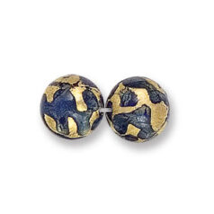 Bead, Japanese Sassoon Lampwork Glass, 12mm Round bead with Goldfoil Drizzle - Cobalt (Hole Size 1.7mm)
