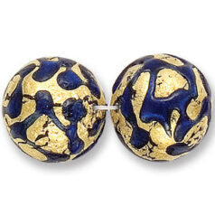 Bead, Japanese Sassoon Lampwork Glass, 20mm Round bead with Goldfoil Drizzle - Cobalt (Hole Size 1.7mm)