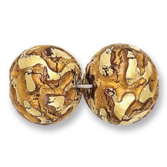 Bead, Japanese Sassoon Lampwork Glass, 20mm Round bead with Goldfoil Drizzle - Topaz (Hole Size 1.7mm)