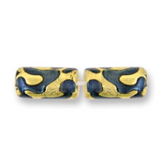 Bead, Japanese Sassoon Lampwork Glass, 14x8mm Tube with Goldfoil Drizzle - Cobalt (Hole Size 1.7mm)