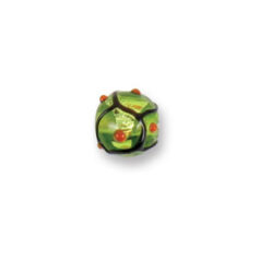 Bead, Japanese Sassoon Lampwork Glass, 10mm Round bead with Silverfoil, Black Net on Chartreuse color w/Dots (Hole Size 1.7mm)