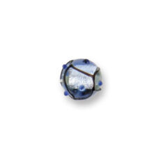 Bead, Japanese Sassoon Lampwork Glass, 10mm Round bead with Silverfoil, Black Net on Light Sapphire color w/Dots (Hole Size 1.7mm)
