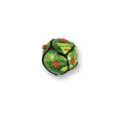Bead, Japanese Sassoon Lampwork Glass, 12mm Round bead with Silverfoil, Black Net on Chartreuse color w/Dots (Hole Size 1.7mm)