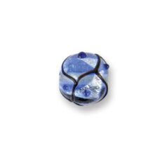 Bead, Japanese Sassoon Lampwork Glass, 12mm Round bead with Silverfoil, Black Net on Light Sapphire color w/Dots (Hole Size 1.7mm)