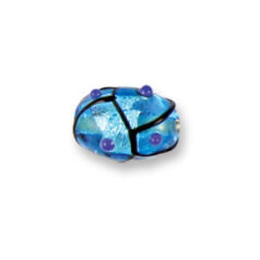 Bead, Japanese Sassoon Lampwork Glass, 14x12mm Round bead with Silverfoil, Black Net on Aqua color w/Dots (Hole Size 1.7mm)