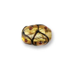 Bead, Japanese Sassoon Lampwork Glass, 14x12mm Round bead with Silverfoil, Black Net on Amber color w/Dots (Hole Size 1.7mm)
