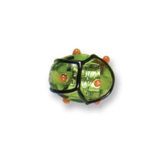 Bead, Japanese Sassoon Lampwork Glass, 14x12mm Round bead with Silverfoil, Black Net on Chartreuse color w/Dots (Hole Size 1.7mm)