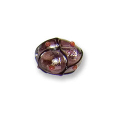 Bead, Japanese Sassoon Lampwork Glass, 14x12mm Round bead with Silverfoil, Black Net on Amethyst color w/Dots (Hole Size 1.7mm)