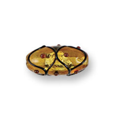 Bead, Japanese Sassoon Lampwork Glass, 20x10mm Oval bead with Silverfoil,  Black Net on Dark Topza color w/Dots (Hole Size 1.7mm)