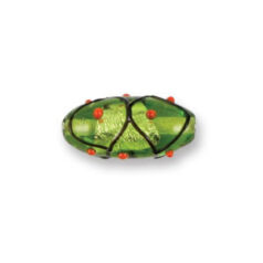 Bead, Japanese Sassoon Lampwork Glass, 20x10mm Oval bead with Silverfoil,  Black Net on Chartreuse color w/Dots (Hole Size 1.7mm)