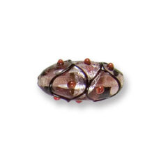 Bead, Japanese Sassoon Lampwork Glass, 20x10mm Oval bead with Silverfoil,  Black Net on Amethyst color w/Dots (Hole Size 1.7mm)