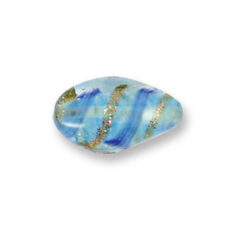 Bead, Japanese Sassoon Lampwork Glass, 19x13mm Oval bead, Opal Swirl - Blue (Hole Size 1.7mm)