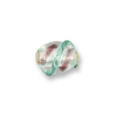 Bead, Japanese Sassoon Lampwork Glass, 14x12mm Oval bead Silverfoil with Spiral pattern - Amethyst/Green (Hole Size 1.7mm)
