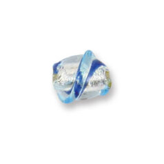 Bead, Japanese Sassoon Lampwork Glass, 14x12mm Oval bead Silverfoil with Spiral pattern - Blue/Aqua (Hole Size 1.7mm)